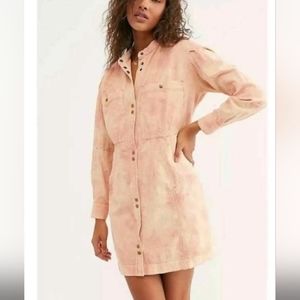 Free People Yael Day Tie Dye Snap Front Shirt Dress NWOT